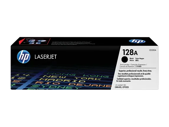 HP CE320A 128A Black original toner product packaging