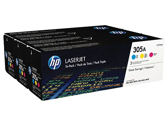 HP CE411/2/3A (CYM) original toner product packaging