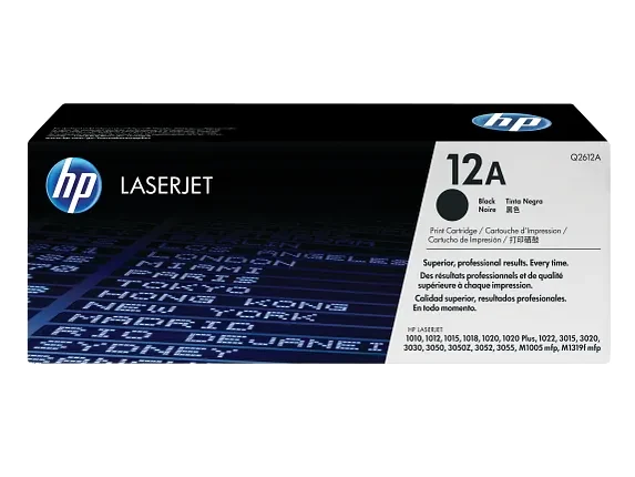 HP Q2612A 12A black toner manufacturer packaging